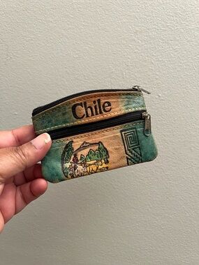 Chile Leather Hand Pained Coin Bag Purse Pouch/ Vintage Coin Bag/ Change Bag